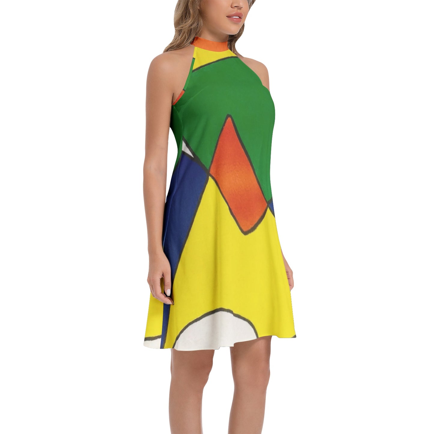 Abstract Tie Back Halter Neck Flared Dress - O By Onica Online Store