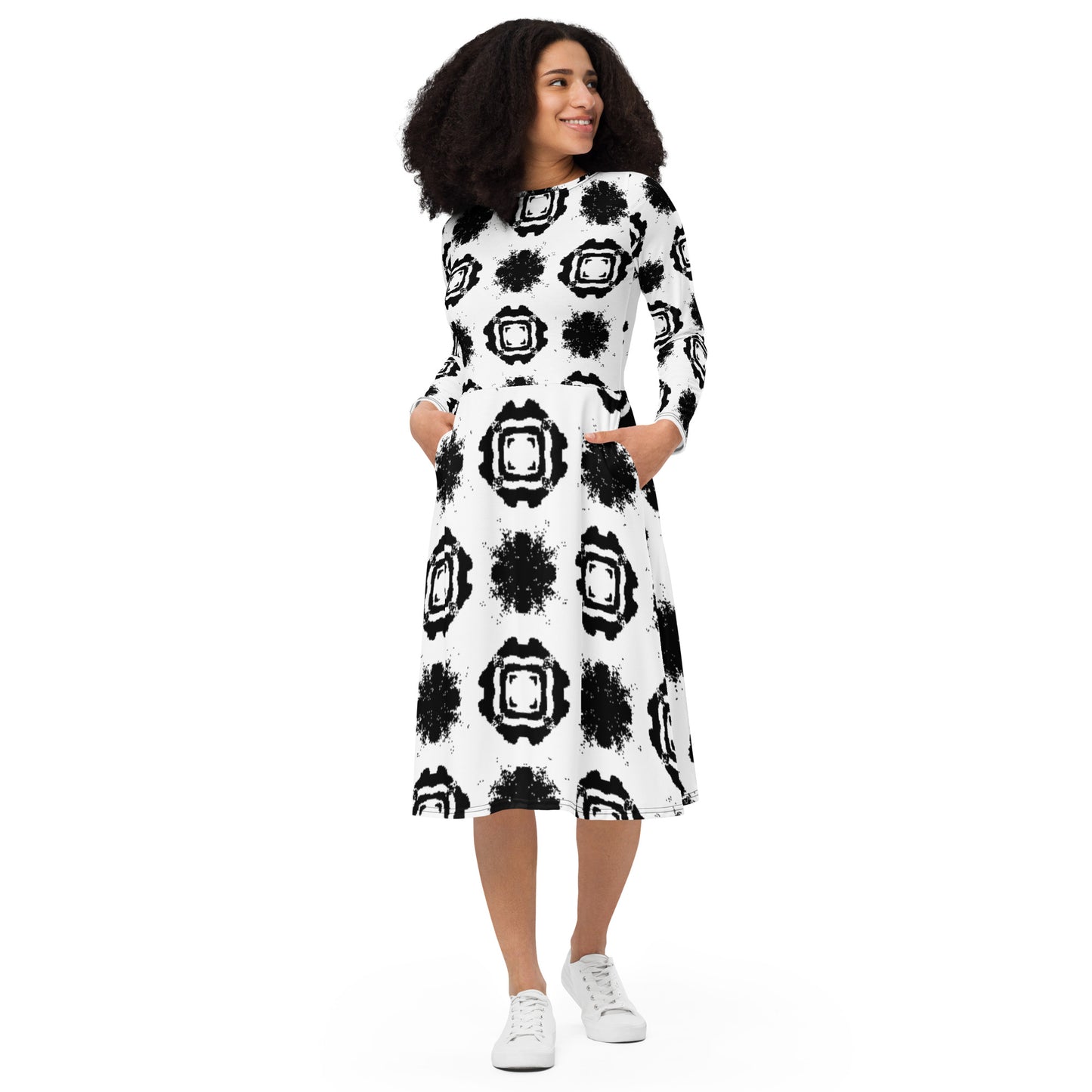 Abstract Long Sleeve Midi Dress - O By Onica Online Store